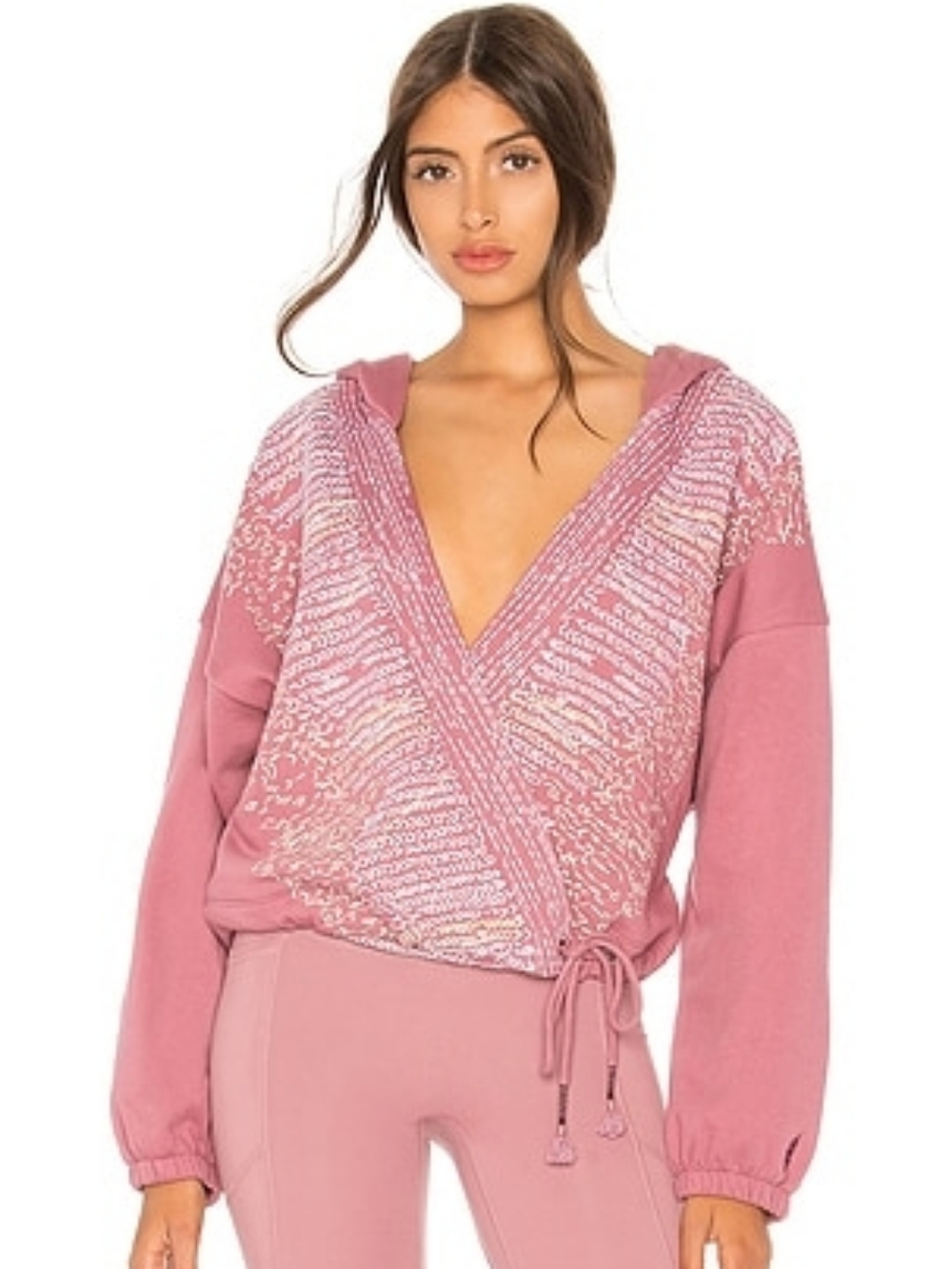 Free People Shashiko Embroidered Wrap Hoodie Size XS